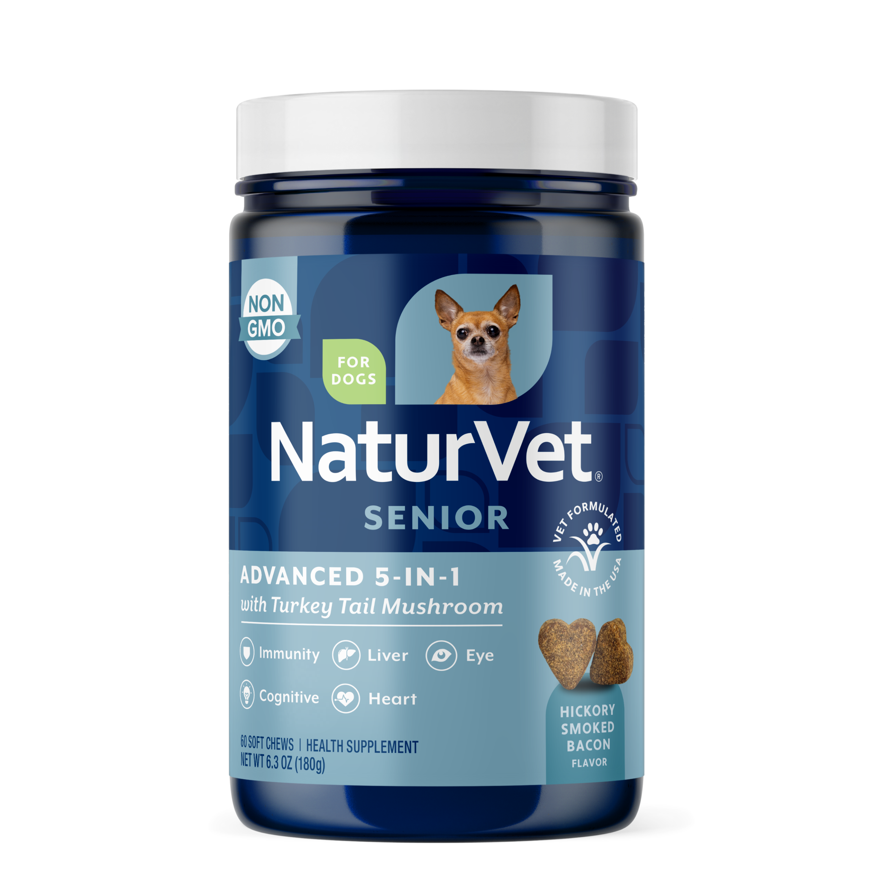 NaturVet Senior Advanced 5-in-1 Support Turkey Tail Mushroom, Ginko Biloba, Coenzyme Q10 & Lutein senior pet supplement