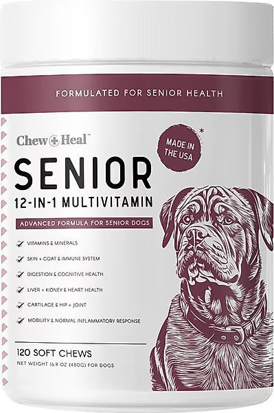 Chew + Heal Senior 12-In-1 Advanced Multivitamin Soft Chews Supplement for Senior Dogs pet supplement