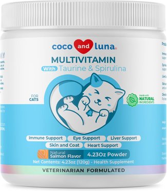 Coco and Luna Daily Support with Taurine & Spirulina 10-in-1 Powder Multivitamin for Cats, 120-g cat multivitamin supplements supplement