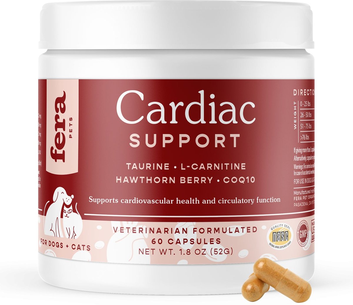 Fera Pets Cardiac Support Salmon Flavor Supplement for Dog & Cat, 120 capsules