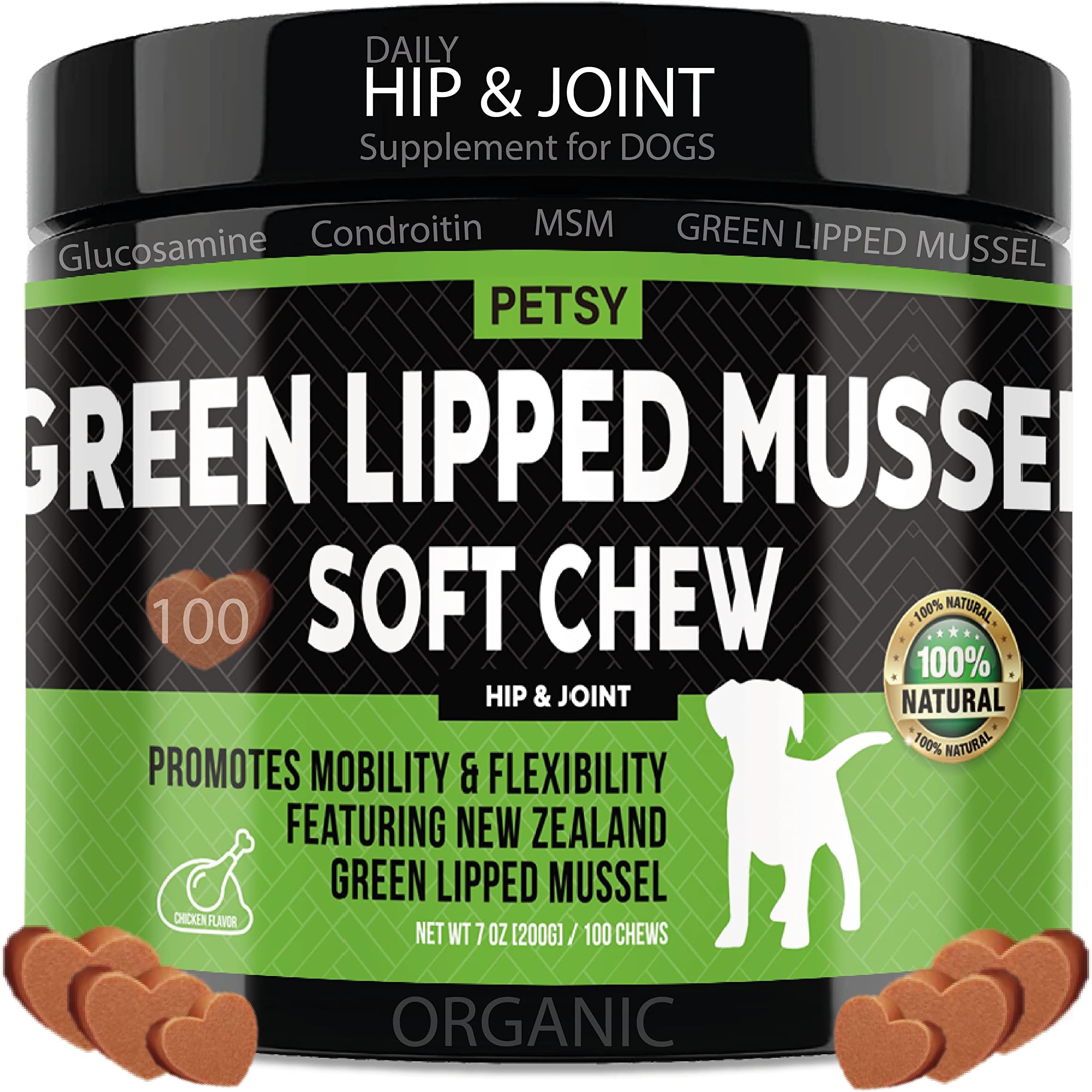Finn Hip & Joint Supplement for Dogs - Glucosamine, Chondroitin, MSM, Green Lipped Mussel