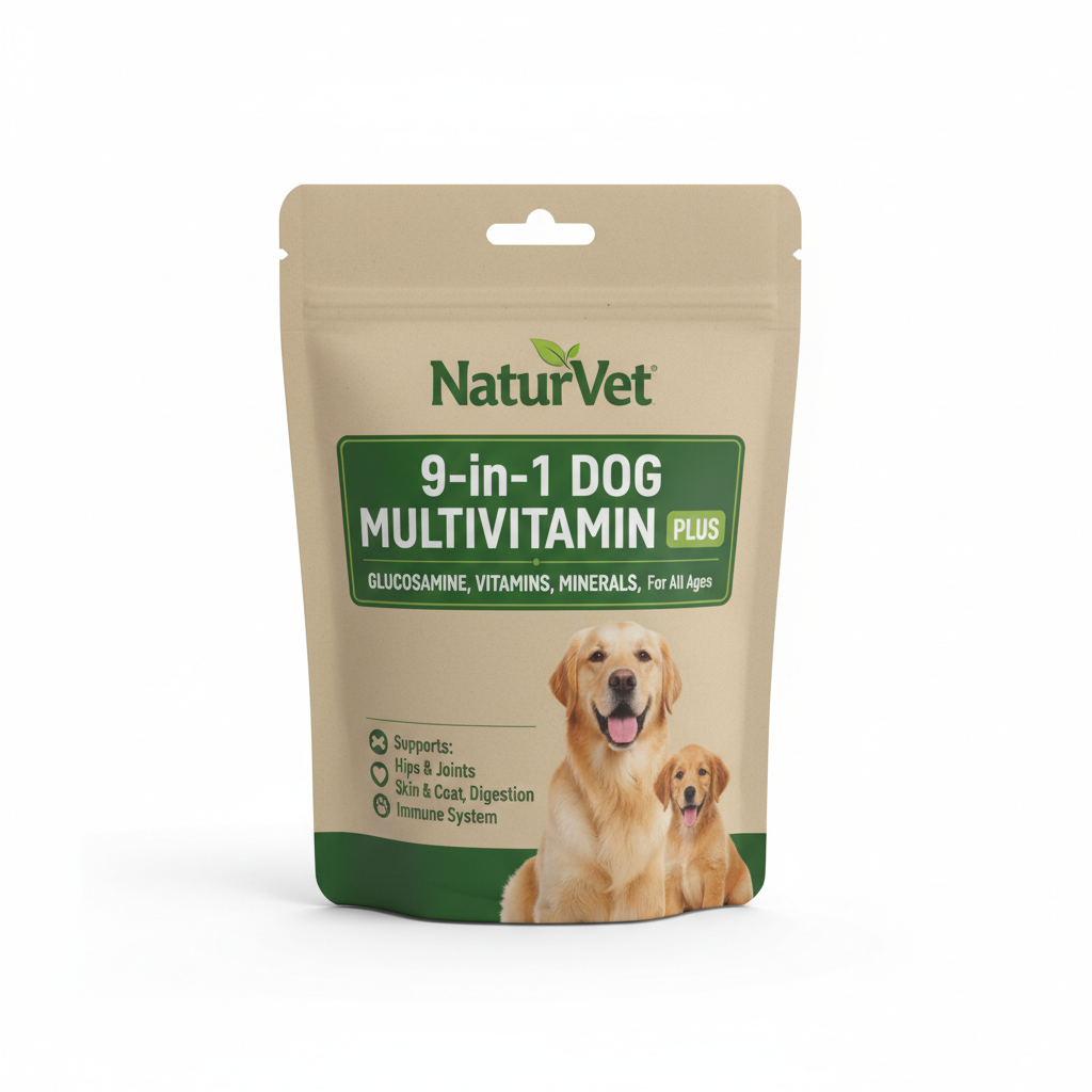 NaturVet 9-in-1 Dog Multivitamin Plus Glucosamine, Vitamins, Minerals, Enzymes for All Ages multivitamins supplement
