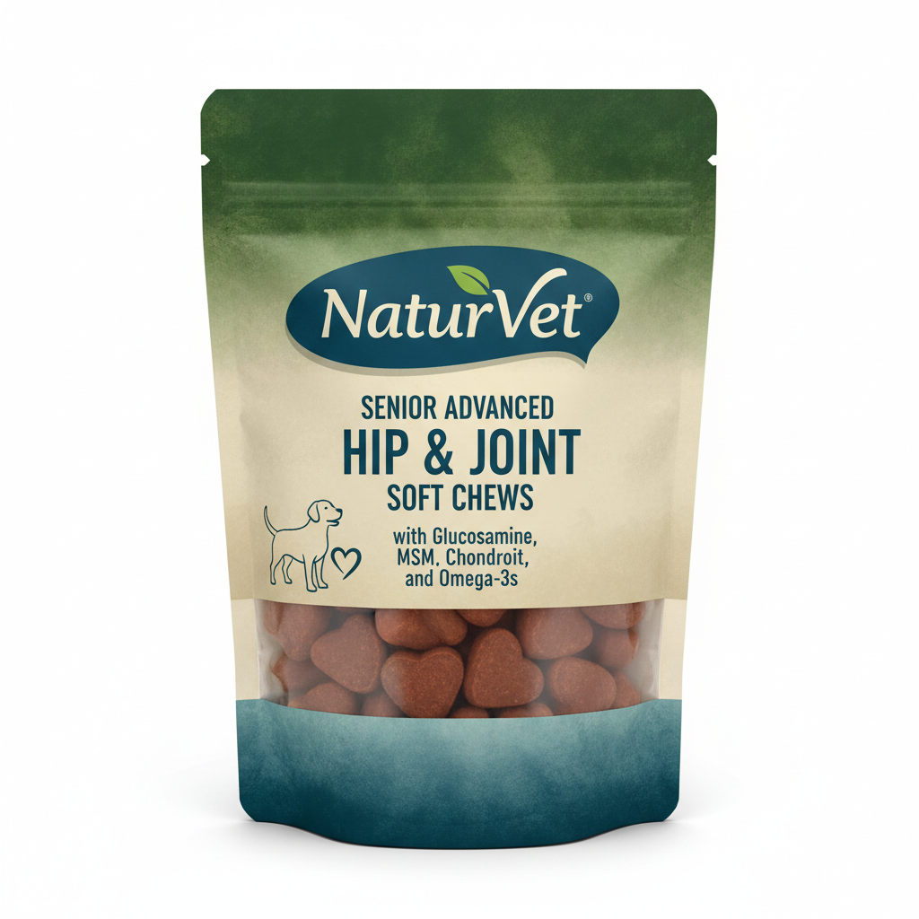 NaturVet Senior Advanced Hip & Joint Soft Chews with Glucosamine, MSM, Chondroitin, and Omega-3s