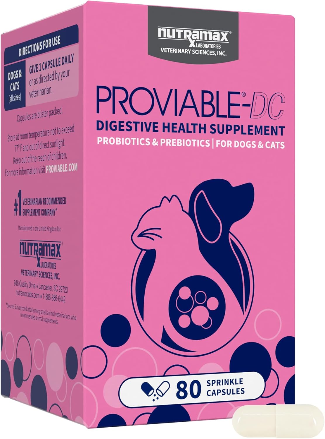Nutramax Proviable Digestive Health Supplement for Cats and Dogs