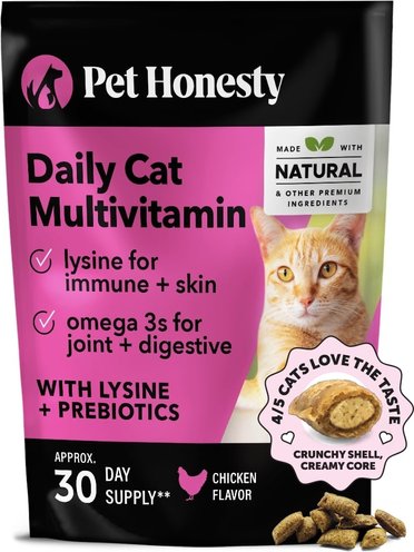Pet Honesty Dual Texture Chicken Flavored Multivitamin Omega-3 & Lysine Chews for Cats, 3.7-oz