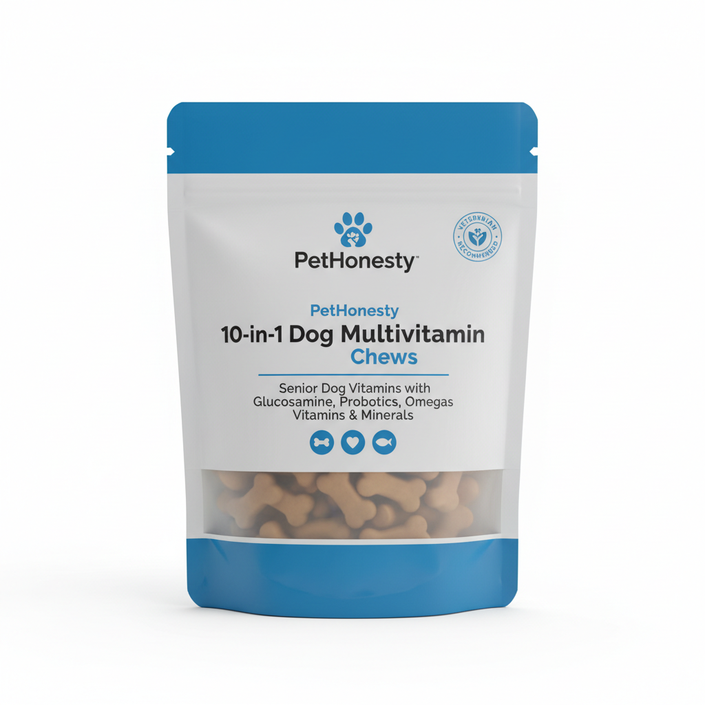 PetHonesty 10-in-1 Dog Multivitamin Chews - Senior Dog Vitamins with Glucosamine, Probiotics, Omegas, Vitamins & Minerals multivitamins supplement