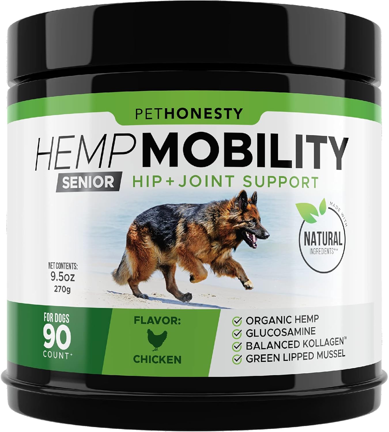 PetHonesty Senior Hemp Mobility Chews - Glucosamine, MSM, Green Lipped Mussel for Joint Pain Relief pet supplement