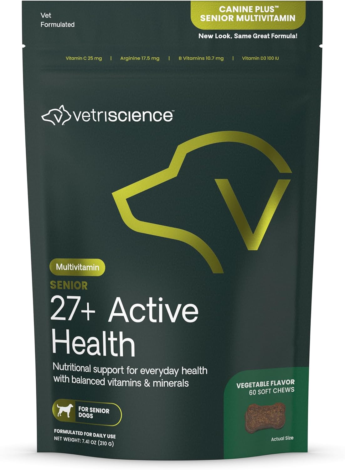 VetriScience Canine Plus Senior 27+ Active Health Veggie Flavored Soft Chews Multivitamin for Senior Dogs pet supplement