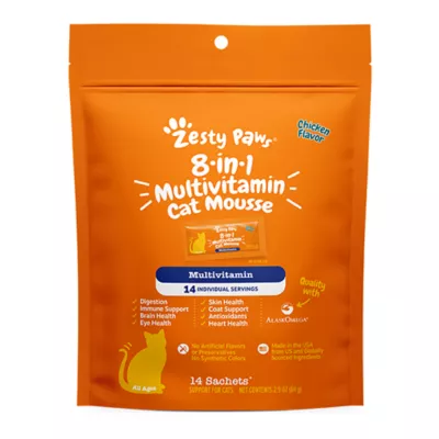 Zesty Paws 8-in-1 Multivitamin Chicken Flavored Mousse Lickable Supplement for Cats, 14 count