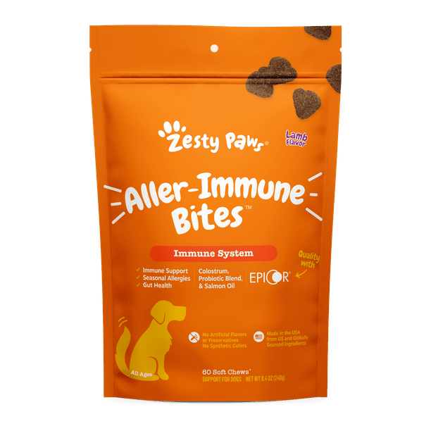 Zesty Paws Aller-Immune Bites for Dogs - with Omega-3, Colostrum, Probiotics & Antioxidants - Skin & Seasonal Allergy Support - Duck Flavor