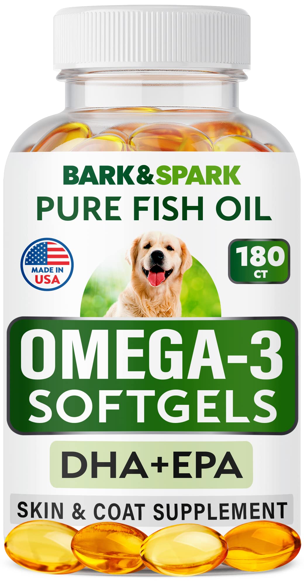 Bark & Spark Omega-3 Fish Oil for Dogs - EPA, DHA & Vitamin E pet supplement