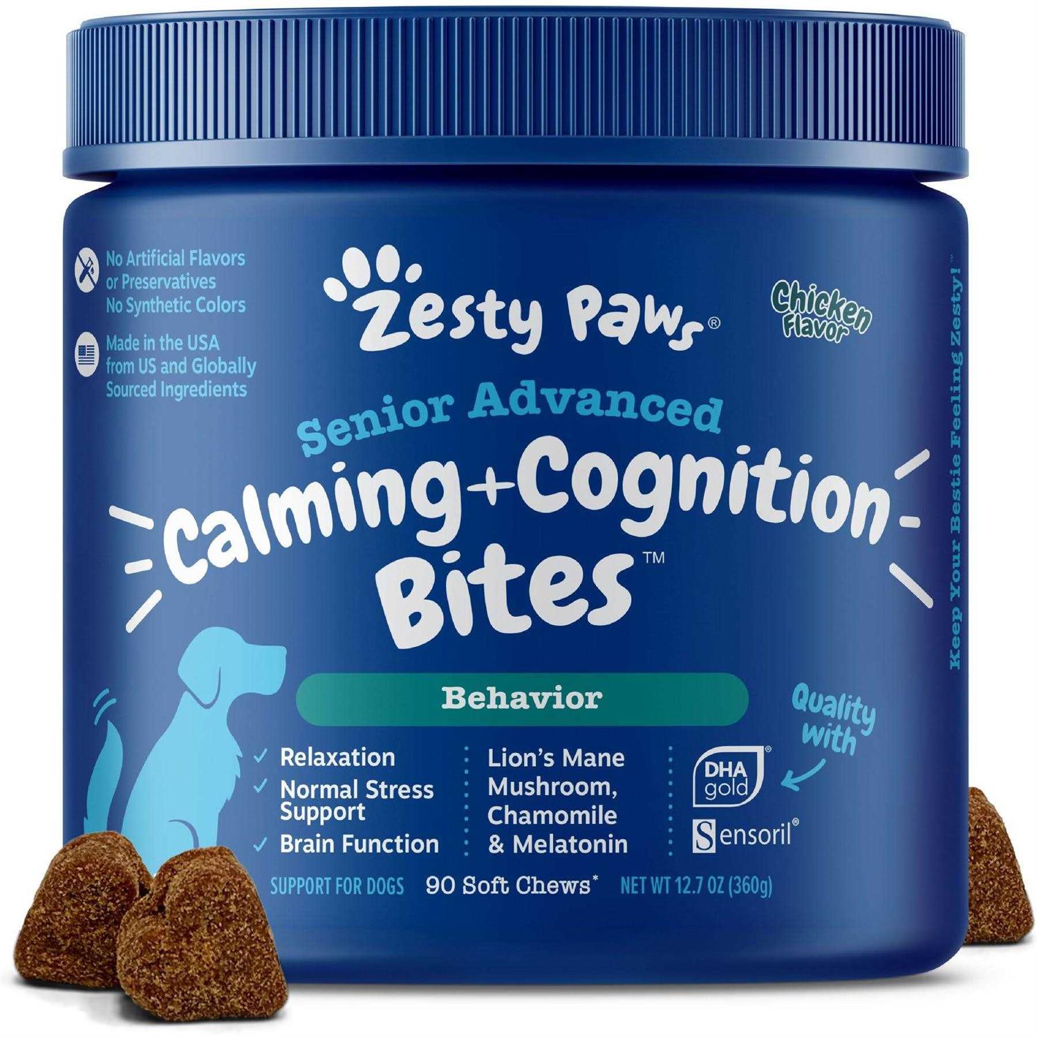 Zesty Paws Senior Advanced Calming + Cognition Bites Chicken Flavor Soft Chews Composure Supplement pet supplement