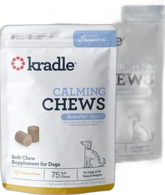 Kradle Chews Calming Chews for Dogs -Vet Formulated with L-Theanine, Ashwagandha and GABA for Managing Normal Stress and Promoting Relaxation - Chicken Flavored pet supplement