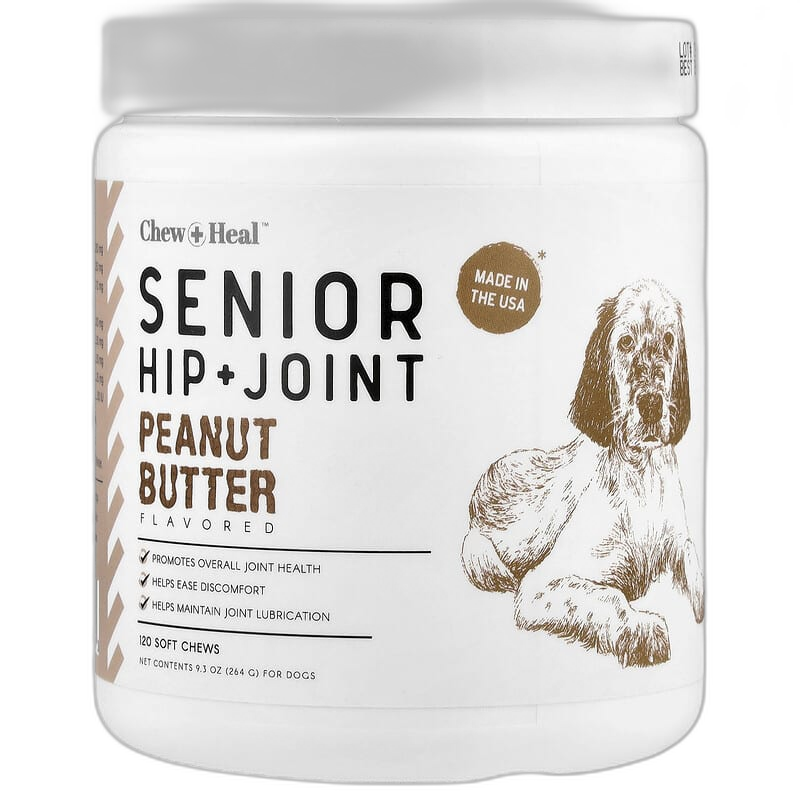 Chew + Heal, Senior Hip + Joint, For Dogs, Peanut Butter , 120 Soft Chews, 9.3 oz (264 g)