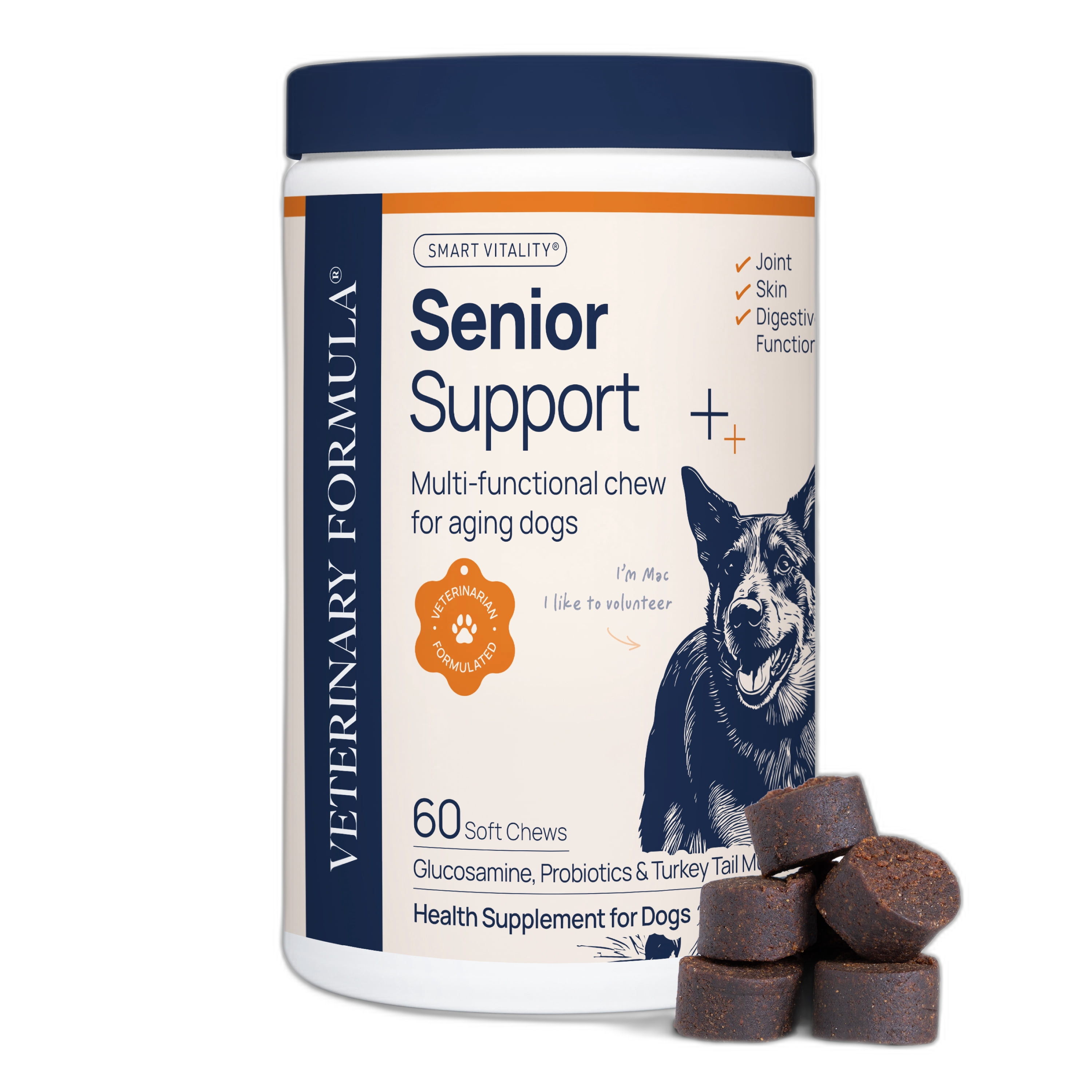 Veterinary Formula Smart Vitality Senior Support Pork Flavored Soft Chew Supplement for Senior Dogs senior pet supplement