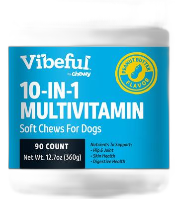 Vibeful 10-in-1 Multivitamin Bites Peanut Butter Flavored Soft Chews Supplement for Dogs multivitamins supplement